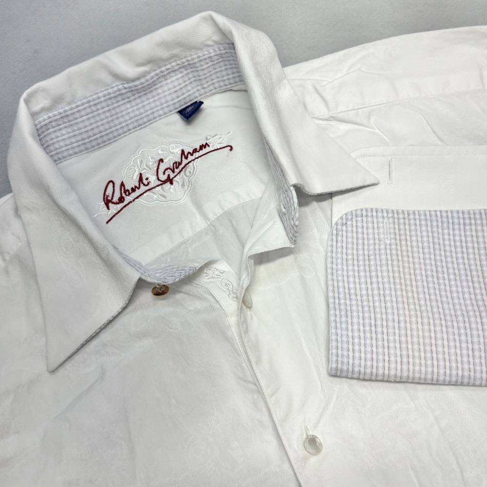 Robert Graham XL White Jacquard Paisley Embroidered LS Button Down Shirt